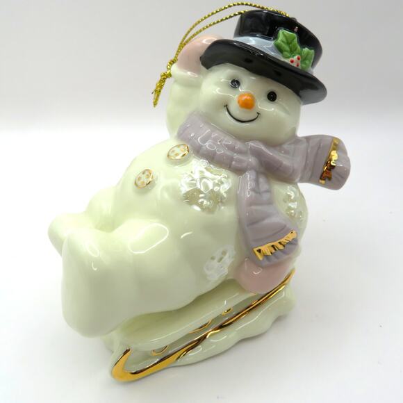 Porcelain Snowman Sledding Ornament Christmas Holiday Figurine 4.5" Tall - Picture 8 of 10